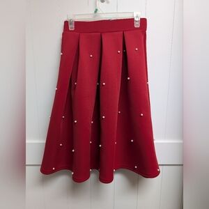 Chicwish Scarlet A-Line Skirt with Pearl Details